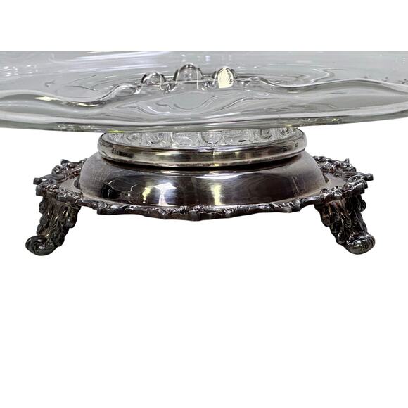 Sacks Silver Plate Vintage Footed Lazy Susan Glass Revolving 13" Cake Stand - Picture 2 of 7